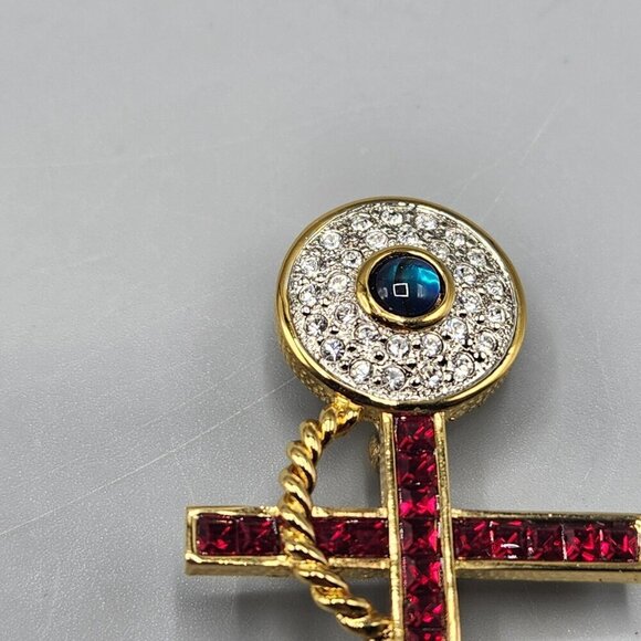 Butler Anchor Brooch Red White Green Crystal Maritime Nautical Costume Jewelry - Picture 4 of 8